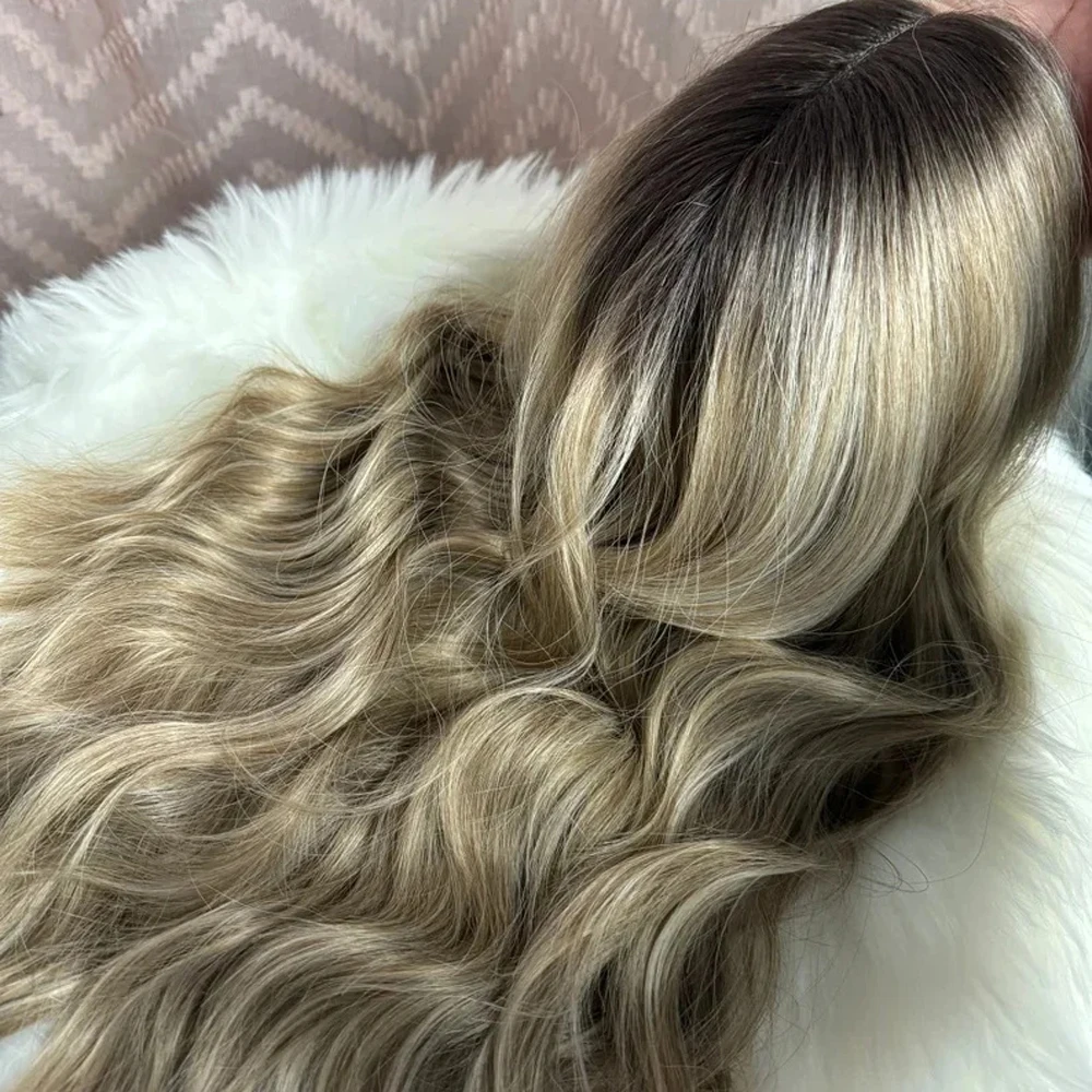 Blended Synthetic Lace Front Wig Old Money Blonde Wig Cool and Warm Rooted Heat Resistant Fiber Body Wave Wig Women Party Wig