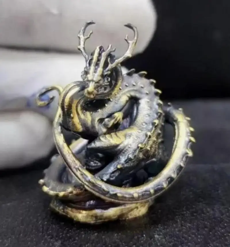 

Brass Carved Chinese Dragon Statue Animal Feng Shui Decor