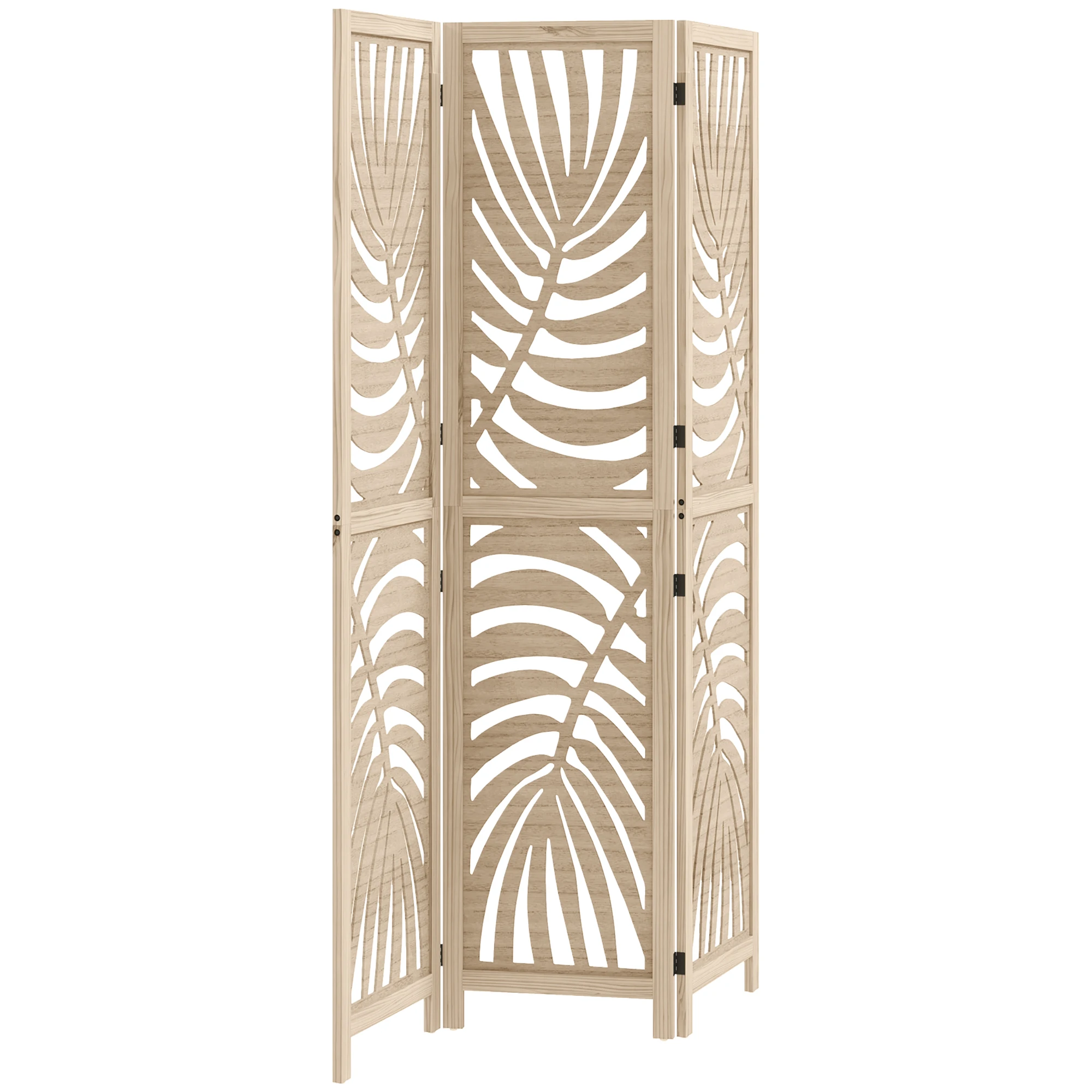 HOMCOM Biombo de 3 Paneles Separador de Ambientes Plegable 120x170 cm con Estampado de Hojas de Palma Tropical Biombo Separador