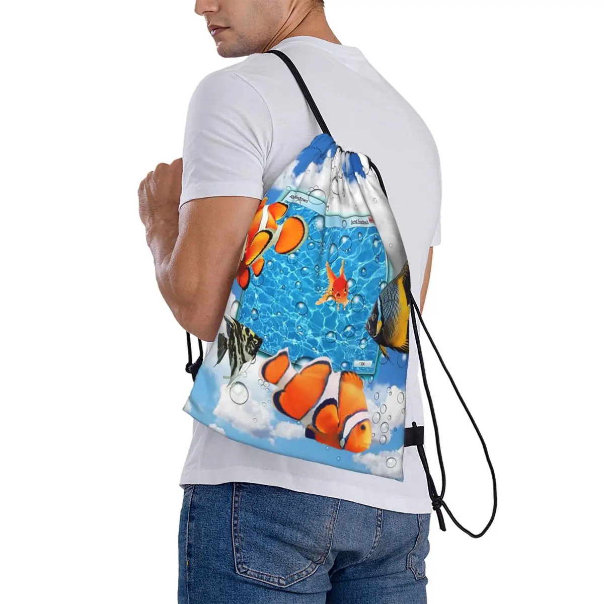 

Swimming Frutiger Aero Fish Backpacks Fashion Drawstring Bags Sundries Bag Book Bags for Man Woman Students