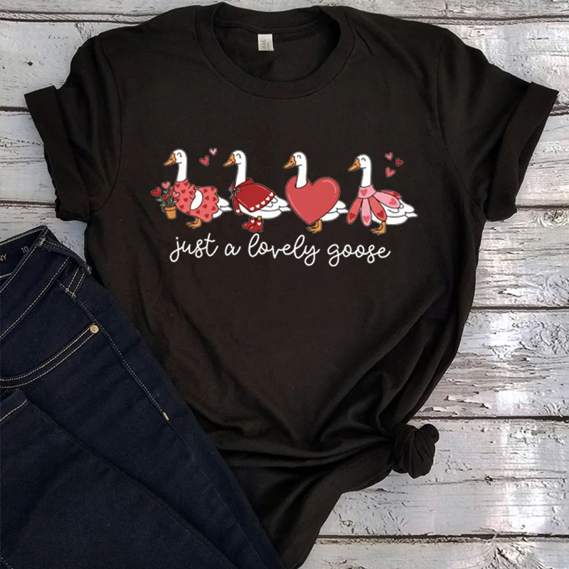 

Shirts for Valentine's Day Goose T-shirts for Valentine's Day Funny Duck T-shirts Cute Love Goose Vintage Clothes XL