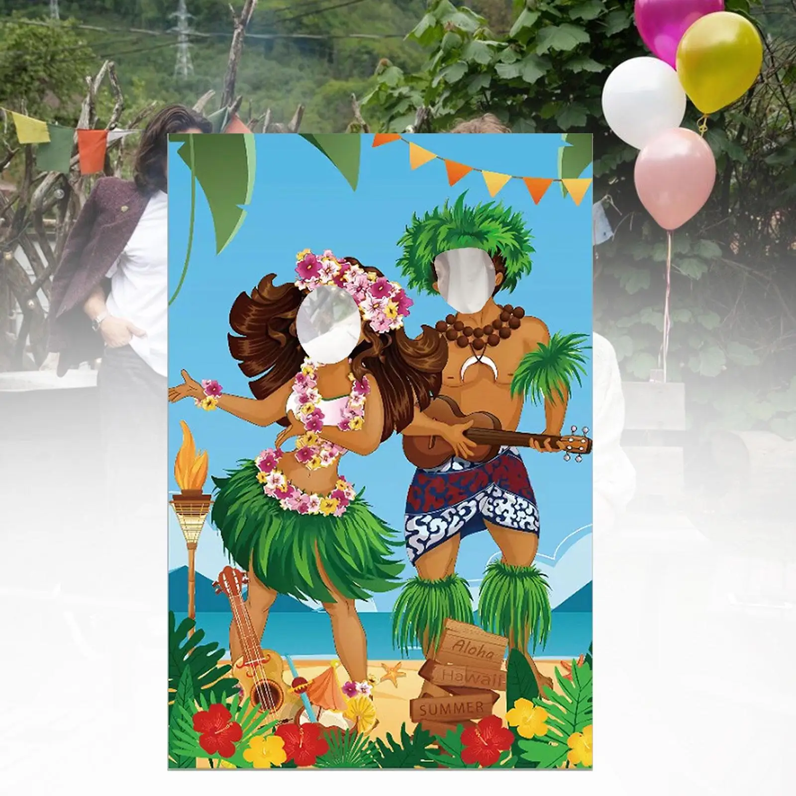 People Photo Backdrop Hawaiian Theme Party Decoration for Amusement Parks