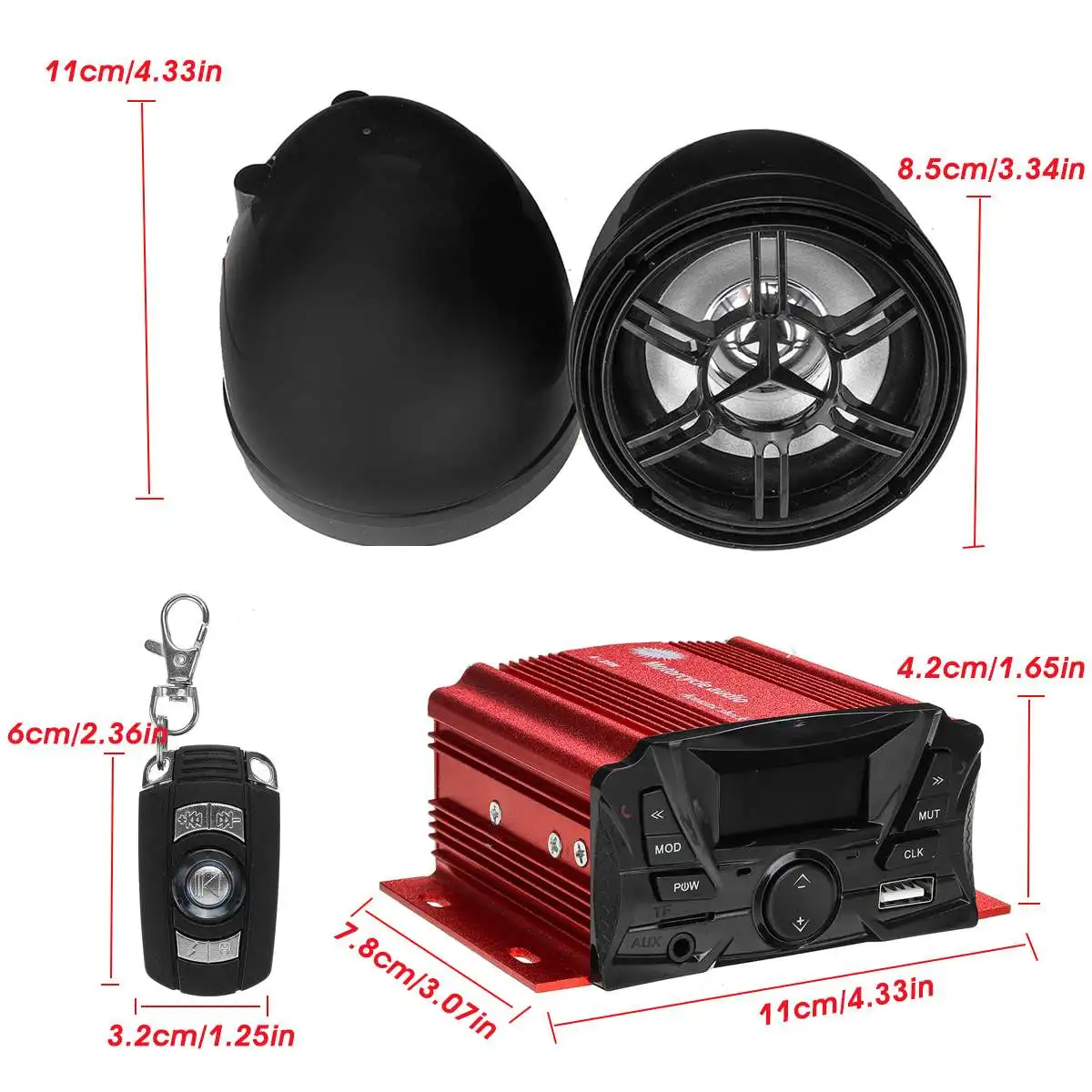 Motorcycle bluetooth Radio Audio Amplifier Speakers Sound System Support bluetooth USB AUX FM Radio Remote Control