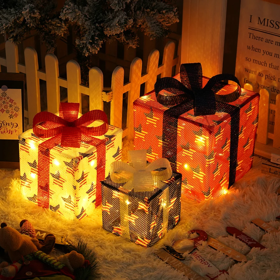 LED gift box three piece set design light Christmas decoration light string room decoration birthday atmosphere decoration light