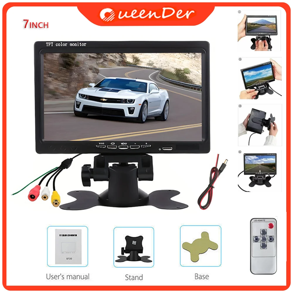 QueenDer 7 inch TFT LCD Color HD Monitor for Car CCTV Reverse Rear View Screen  Truck Car Backup Parking Camera