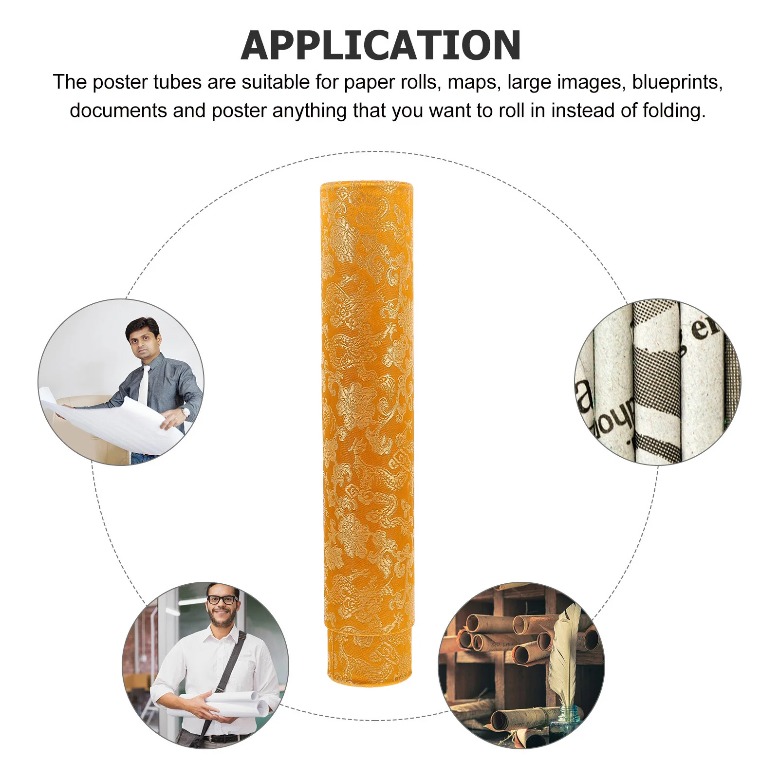 

Telescoping Gift Box 35 to 62cm Yellow Dragon Pattern Storage Tube Poster Holder Artwork Protection Paper Scroll Case Mailing