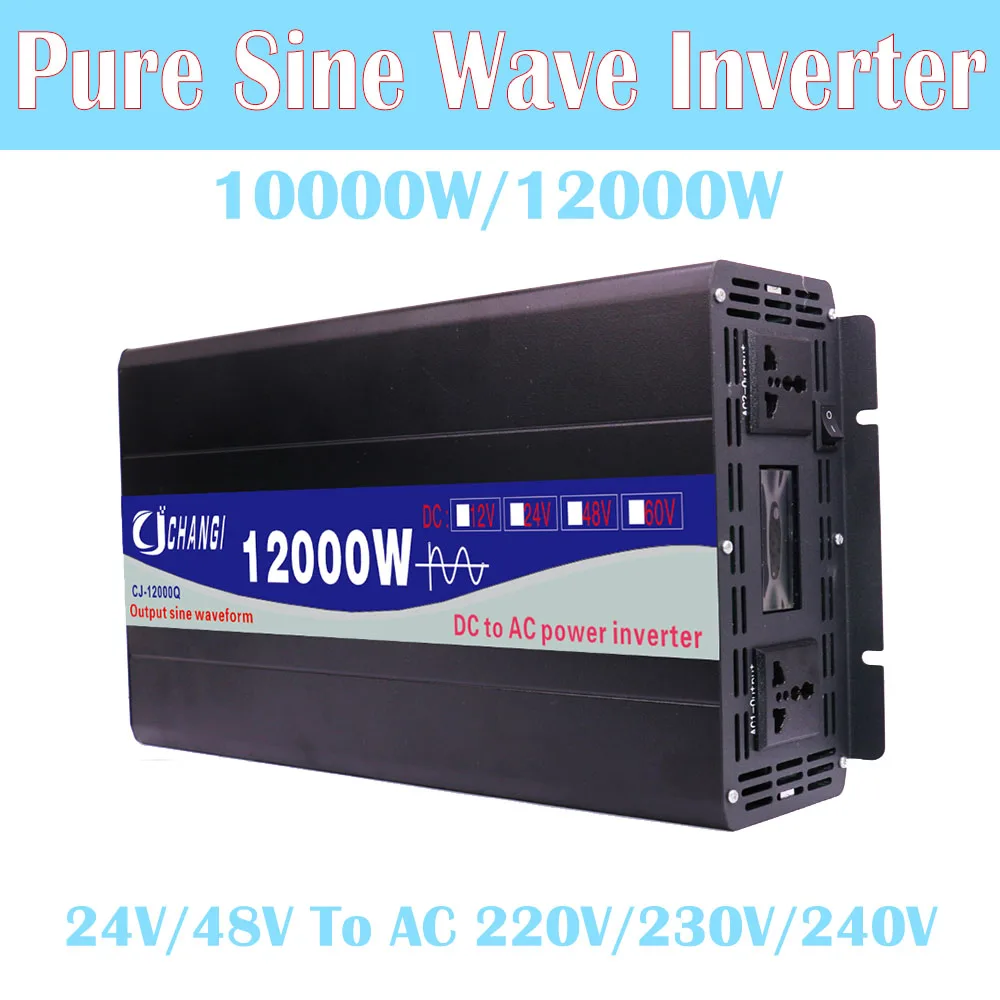 Inverter 10000W 12000W Power Pure Sine Wave 24V/48V To AC 220V 240V 50/60HZ Converter Solar Car Inverters Intelligent Display