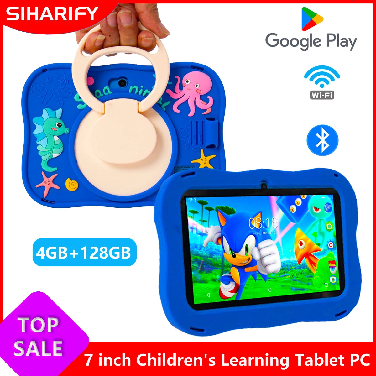 7 Inch Kid Tablet Android 13, 4GB(2+2 Expand) RAM 128GB ROM,Bluetooth,1024x600 LCD 4800MAH Battery,Dual Camera, WiFi Tablet PC