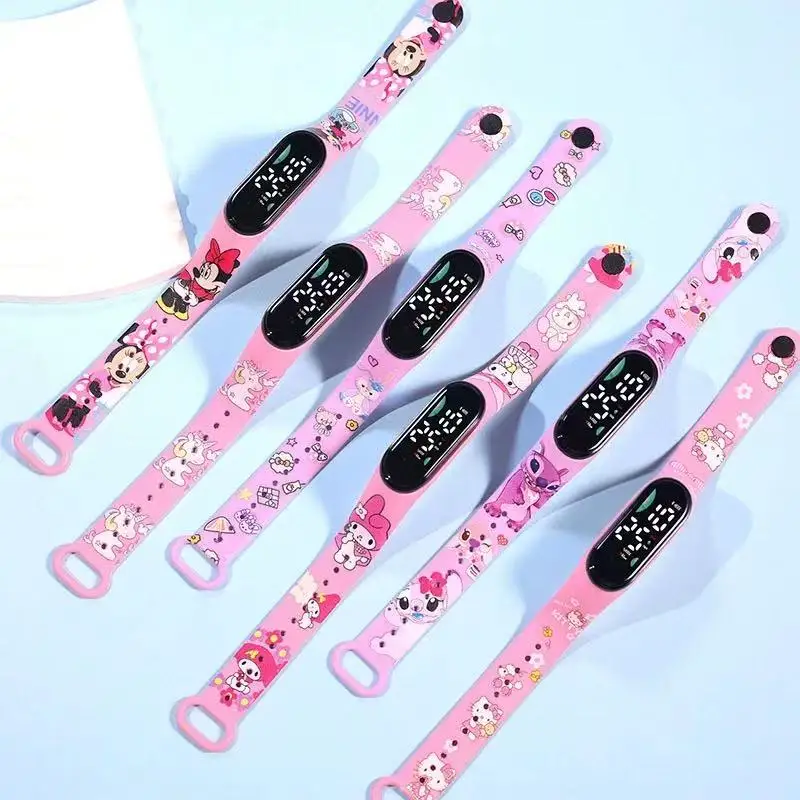 Accesorios de sal caliente Hello Kitty reloj Kuromi relojes Cinnamoroll reloj electrónico Led figura de Anime mi melodía juguete regalo para estudiantes