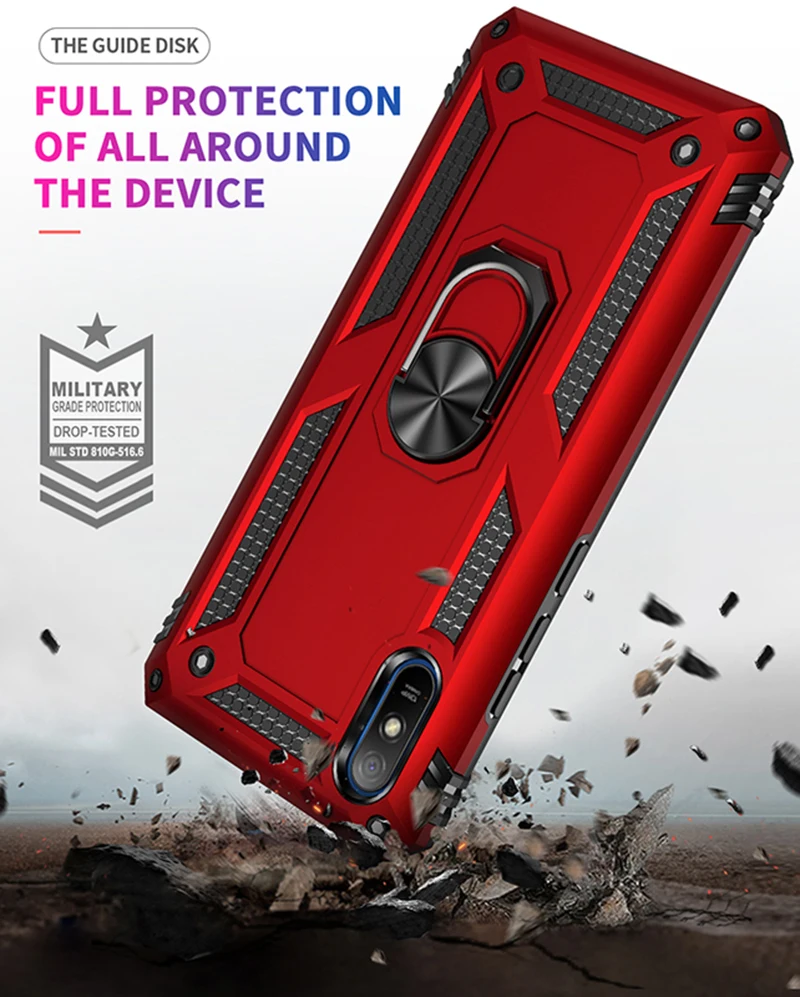 Shockproof Armor For Xiaomi Redmi 9A 9C 9T Case Phone Case for Redmi Note 7 8 Pro Ring Stand Bumper Silicone Phone Back Cover