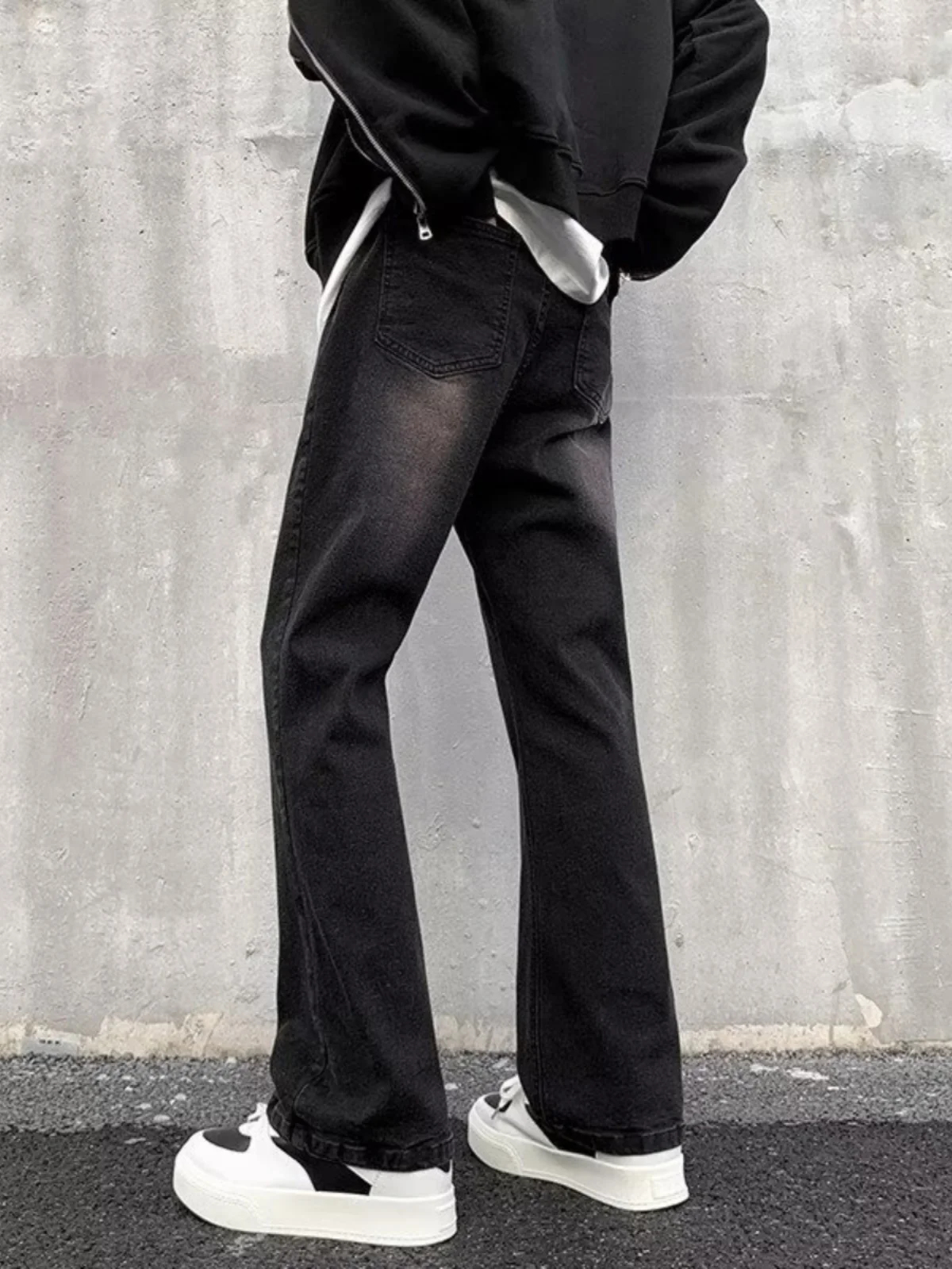 

American Retro High Street Men's Jeans Spring Autumn Trendy Casual Straight Leg Bell Bot Long Trousers Versatile Daily Wear