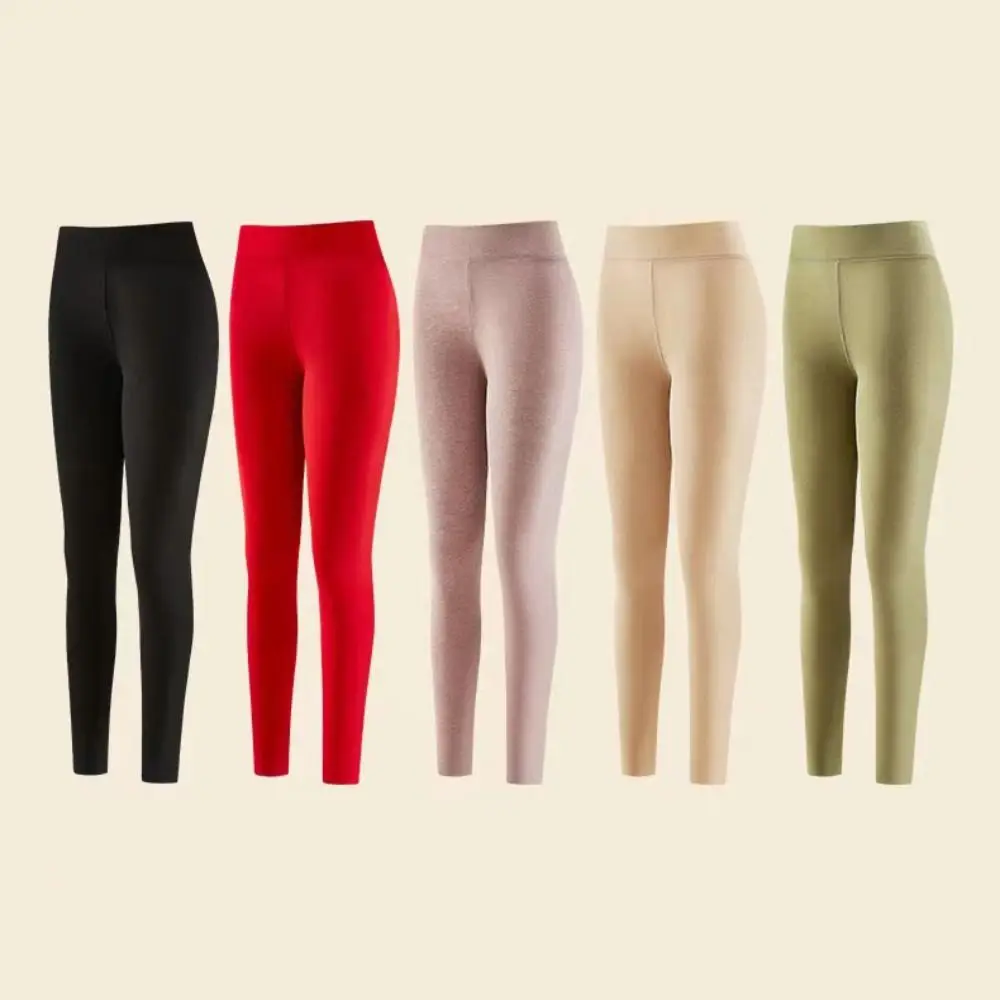 Leggings de pelúcia monocromáticas femininas, calças apertadas e elásticas, meia-calça de cintura alta, calças justas, inverno