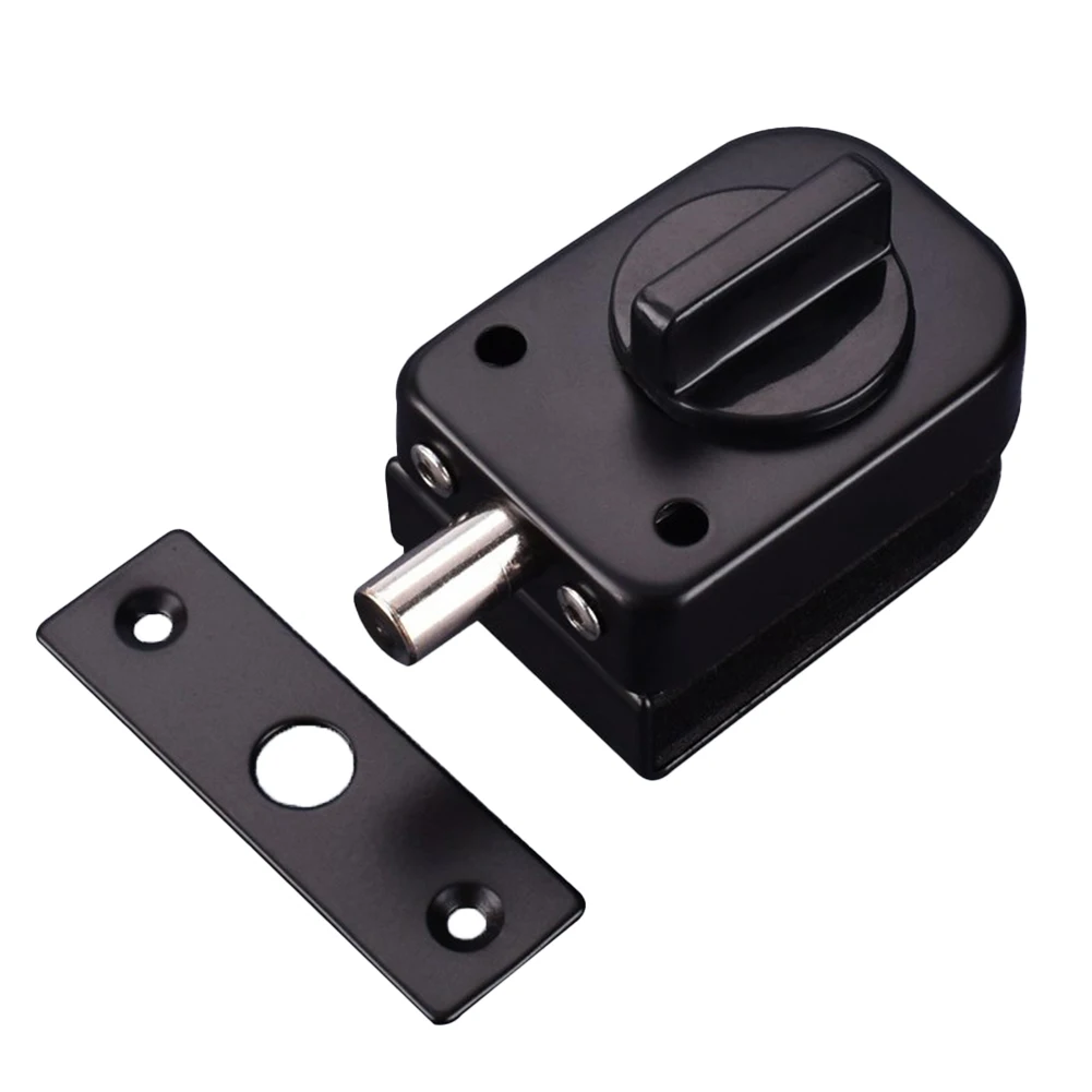 Black Glass Door Lock Stainless Steel Non Punched Sliding Control Lock Buckle Double Door Bolt Sliding Door Ground Lock Without