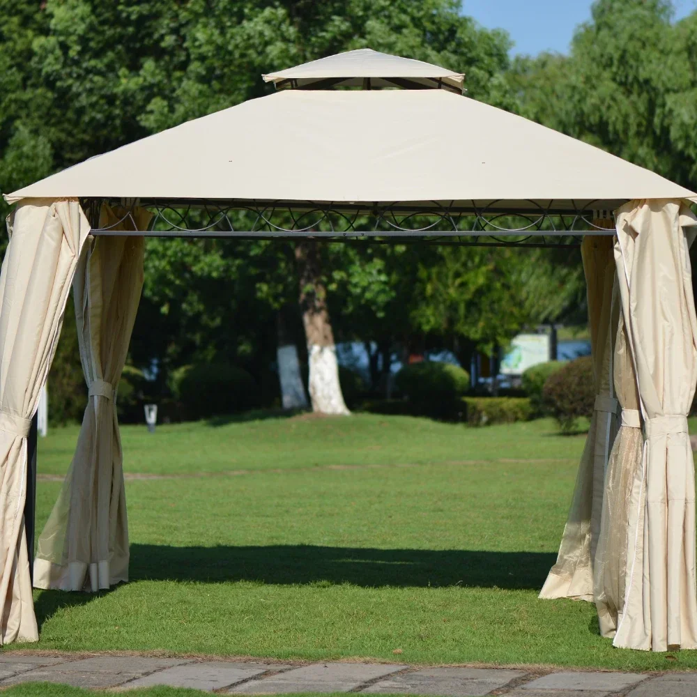 Double Tiered Grill Canopy, Outdoor BBQ Gazebo Tent with UV Protection for Gardens,Terraces