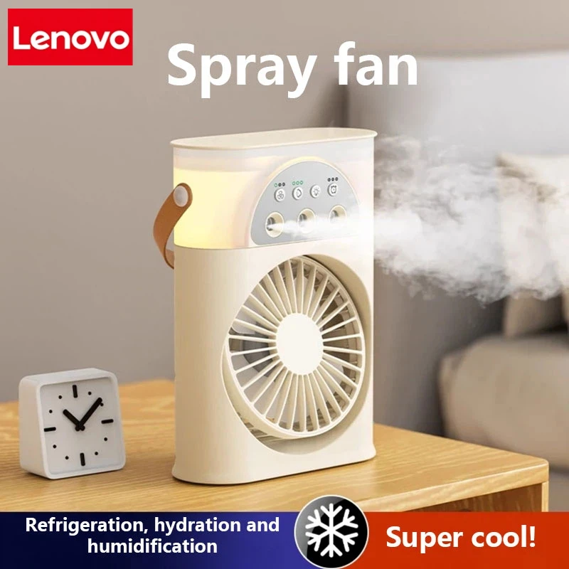 Ventilateur 3-en-1 Lenovo : Climatiseur, Rafraîchisseur d'air domestique compact, Veilleuse LED, Humidificateur portable, Ventilateur de réglage de