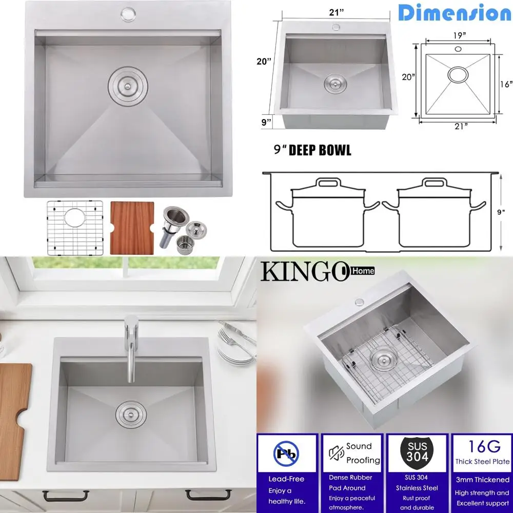 

Stainless Steel Single Bowl Bar Sink, 20 x 21 Inch Topmount Kitchen Sink for Wet Bar and Food Prep Area