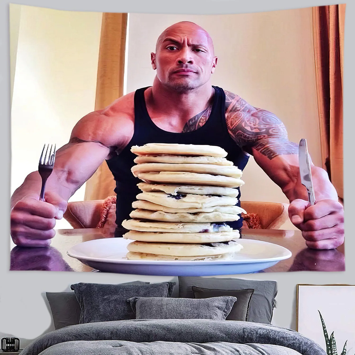 

Dwayne Johnson Eating Blueberry Pancakes Tapestry Wall Hanging Funny Meme Tapestries Aesthetics Home Decor Bedroom Sofa Blanket