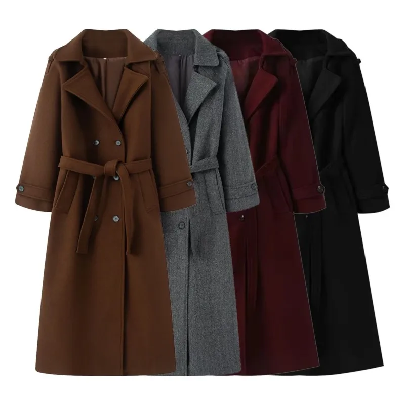 معطف نسائي أنيق من HipSeam مع حزام للخريف والشتاء مزدوج الصدر وياقة على شكل طية صدر وأكمام طويلة معطف نسائي أنيق ملابس خارجية نسائية #1