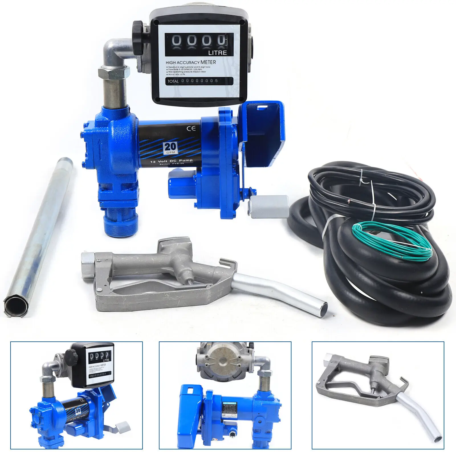 12V DC 20GPM 265W Diesel Gasoline Fuel Anti-Explosive Fuel Transfer Pump With Oil Meter Stainless Steel Motor Shaft Waterproof