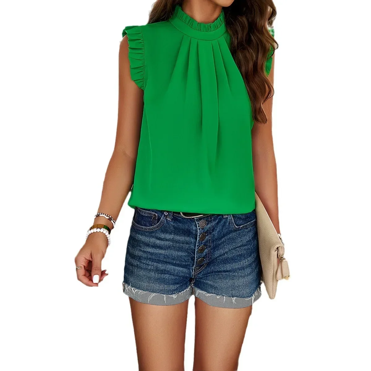 السيدات الصيف بلا أكمام تي شيرت المرأة موضة الصلبة عادية فضفاض الراحة قميص الجولة الرقبة قميص بدون أكمام بلوزة تانك القمم #5