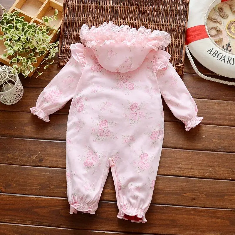 newborn baby girl clothes 0 3 months set spring cotton lace floral baby girl romper long sleeve baby girl jumpsuit clothing+hat