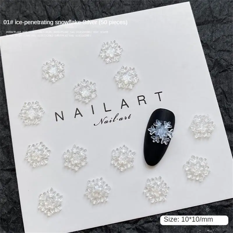 50 Nail Art New Year Christmas Snowflake Jewelry Fine Glitter Sequins White Gradient 3d Resin Diamond Nail Decoration