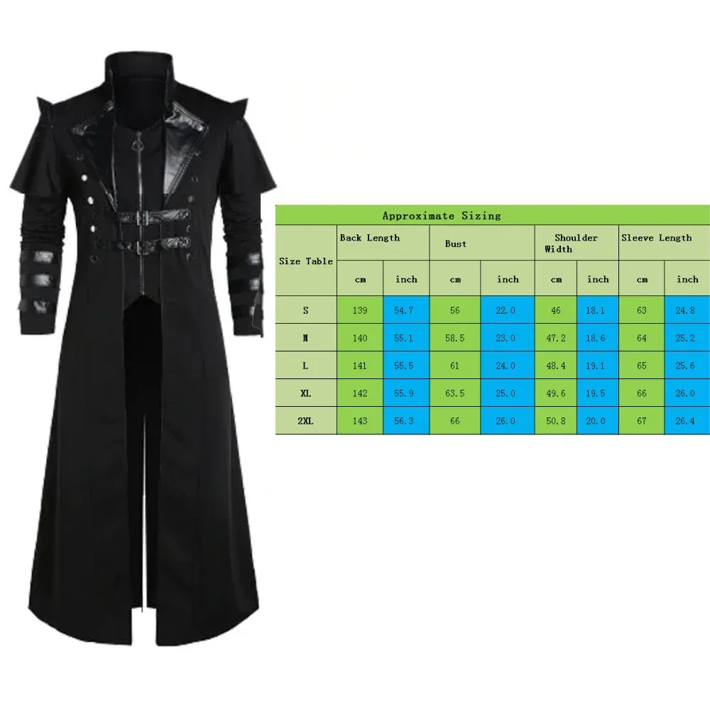 Halloween Vintage Medieval Steampunk Elves Pirate Costume Adult Men Black Long Split Jacket Gothic Armor Leather Coats