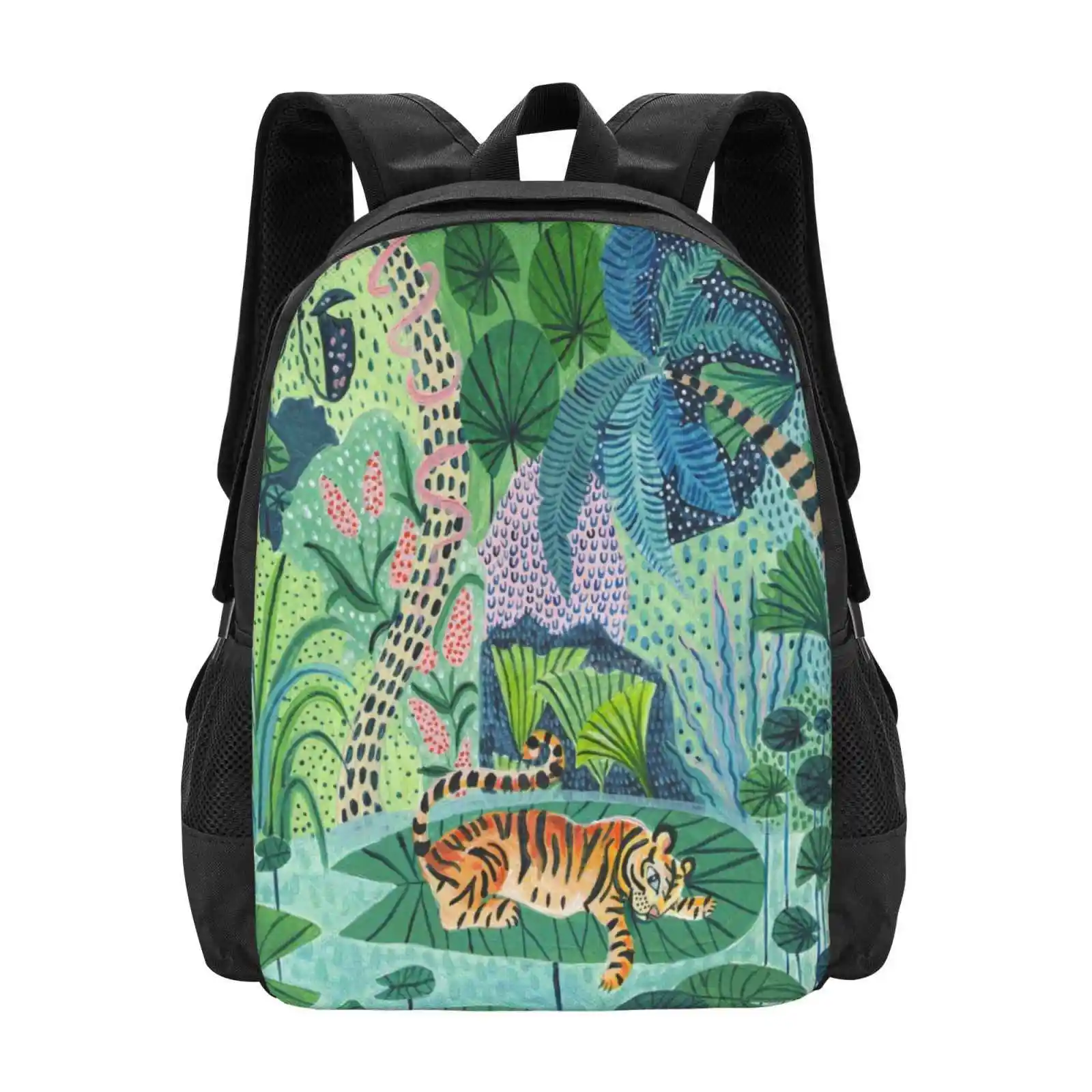 Jungle Tiger Bag Backpack For Men Women Girls Teenage Tiger Lion Panther Kitty Cat Lover Botanical Tropical Rainforest Jungle