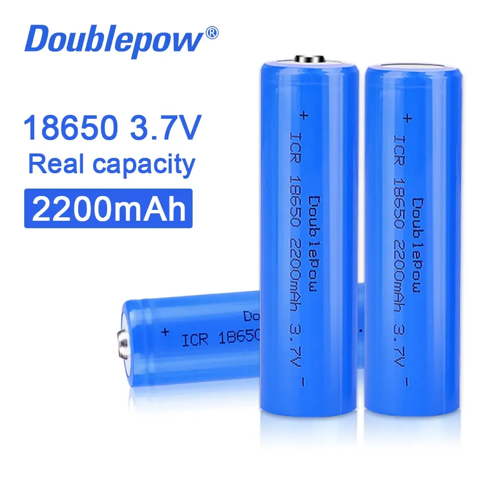 Doublepow 100% original new 18650 3.7v 2200mah 18650 rechargeable lithium battery for flashlight batteries