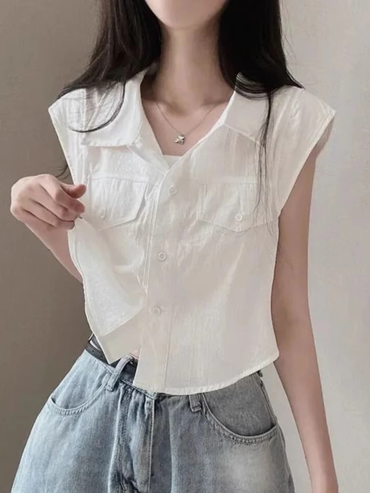 Zoki Cropped Flying Sleeve Shirt Women Sexy Slim Korean Elegant Blouse Casual Design Sweet Female Summer Vintage New Short Tops