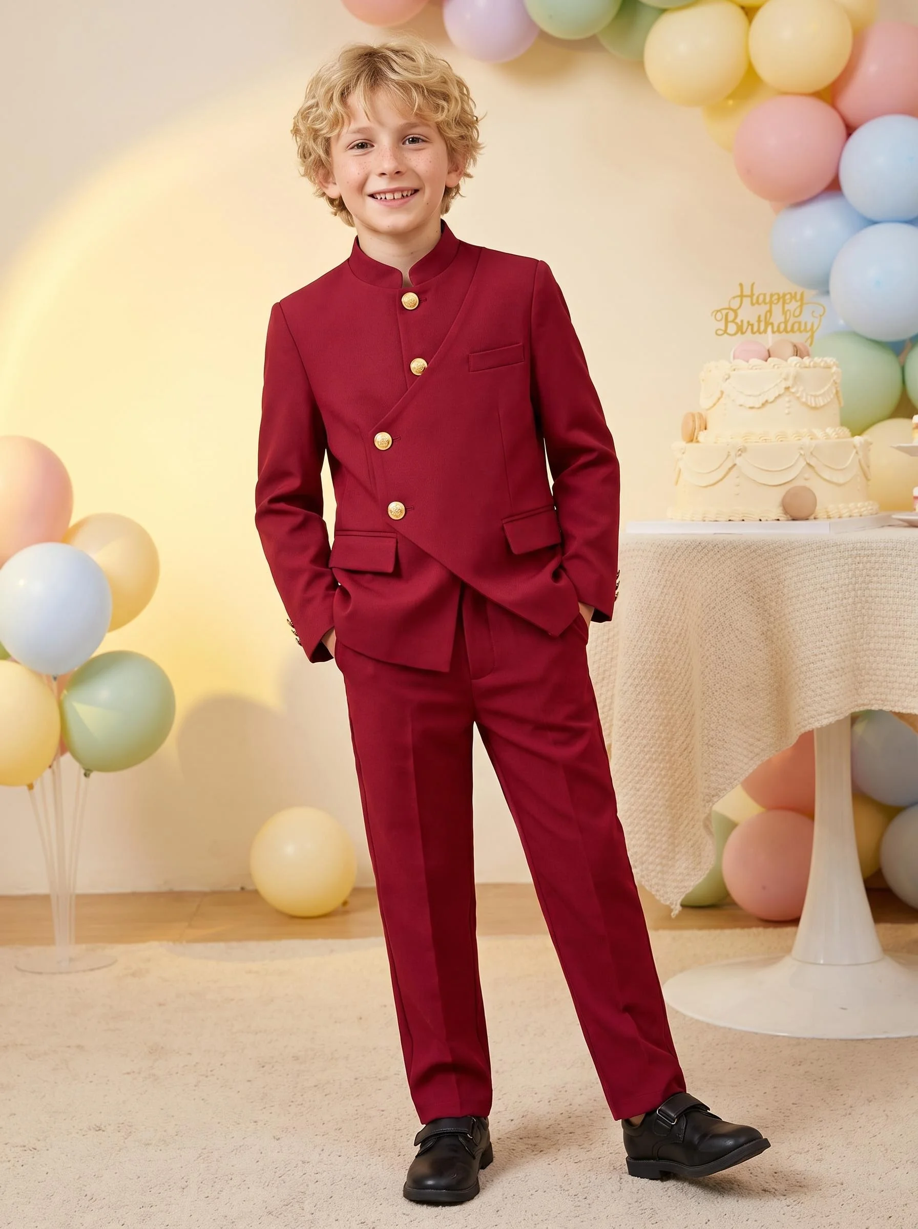 Children's New Chinese Tunic Sui Kids Chinese Style Stand-up Collar Jacket Fower Boys Host Piano Performance Suit