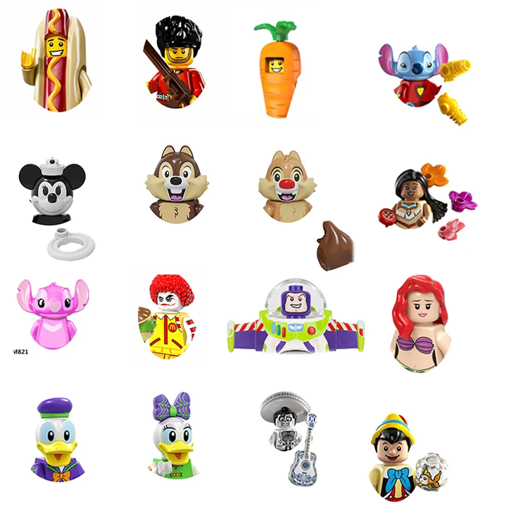 Figurki z kreskówek Disneya, pojedyncze postacie, różne seriale, mini klocki konstrukcyjne, zabawki do odgrywania ról, kolekcjonerskie prezenty.