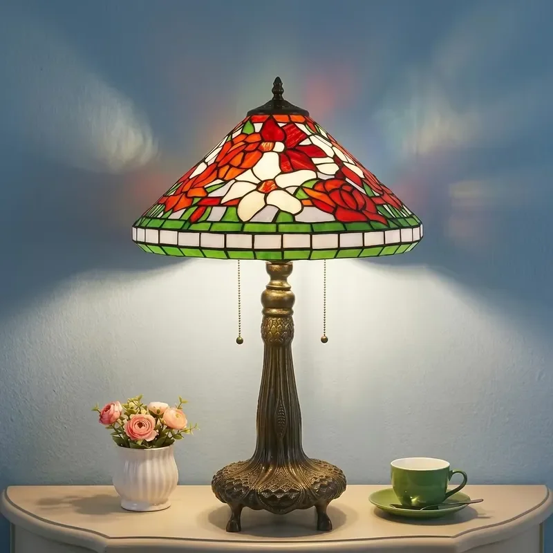 16 Inch Colored Glass Rose Flower Desk Lamp Zinc Alloy Base E26 E27 Bulb Indoor Table Light Home Decoration Wholesale