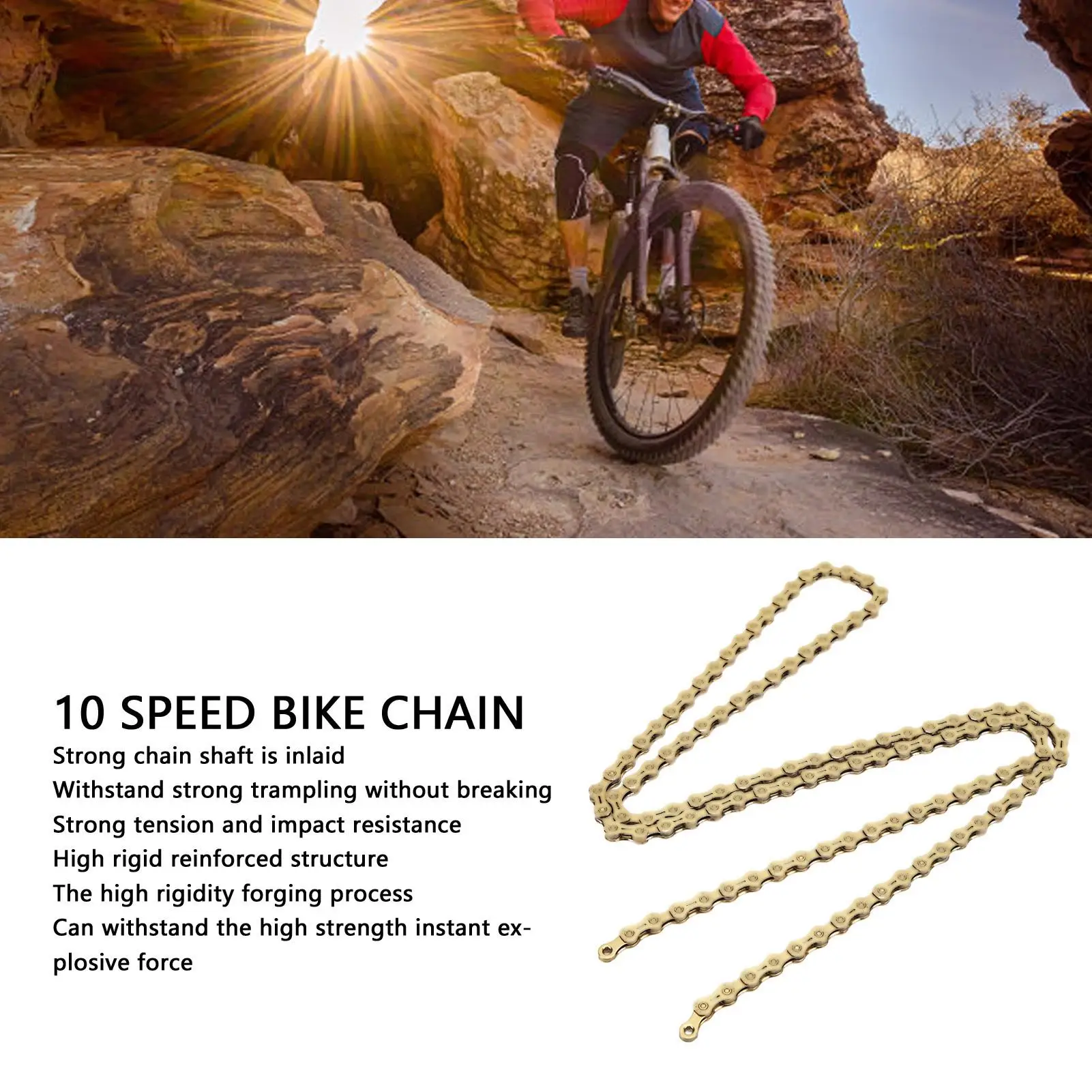 Lightweight Reinforced Gold 10 Speed Bike Chain - High Strength Half Hollow Design for Cyclists