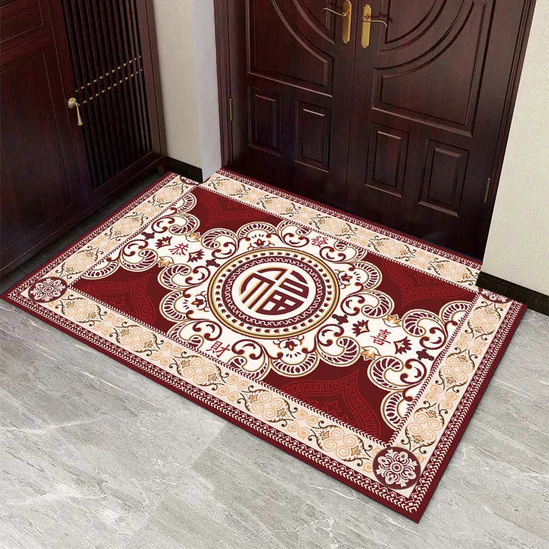 Chinese Style Small Carpet Entry and Exit Safe Porch Rug Entrance Anti Slip Dust Falling Door Mat New Year Home Decoration