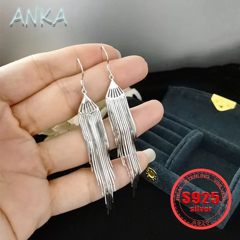 ANKA NEW S925 sterling silver earrings fan tassel long earrings Chinese style Superior sense of light luxury women's ear jewelry