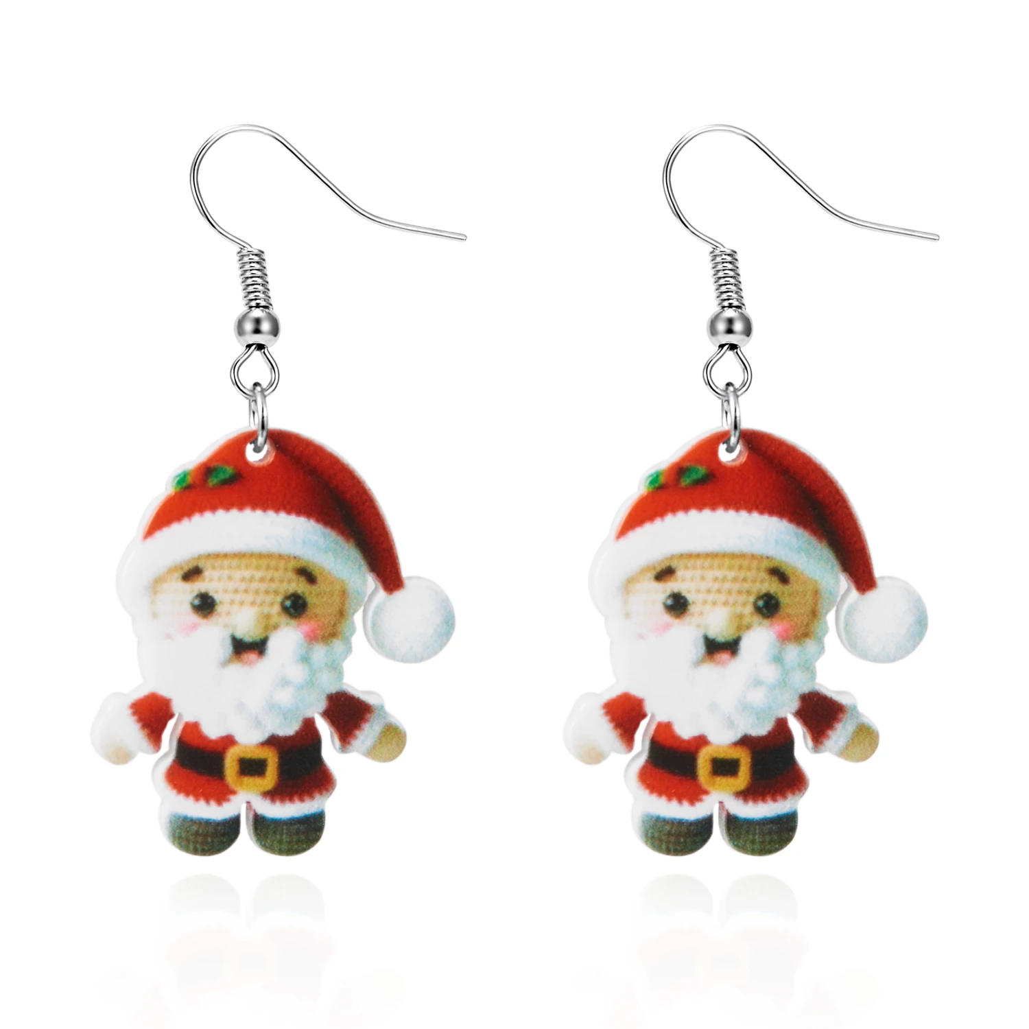 Fashion Cute Santa Claus Pendant Earrings for Women Acrylic Print Christmas Tree Kitten Snowman Drop Earring New Year Jewelry