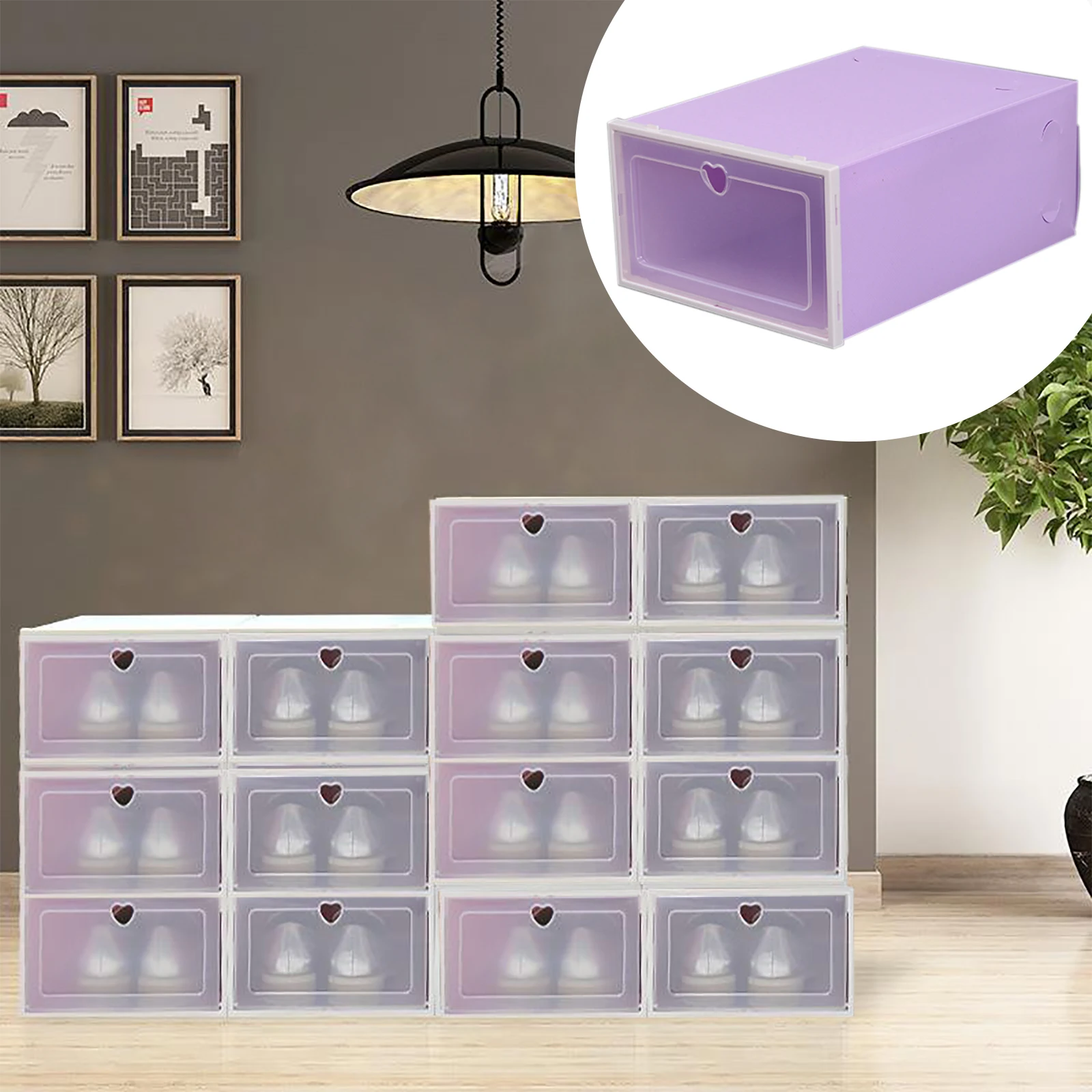 LOYALHEARTDY 20Pcs Shoe Box Shoe Organiser Stackable Shoe Storage Box Stacking Box Shoe Rack with Lid Purple