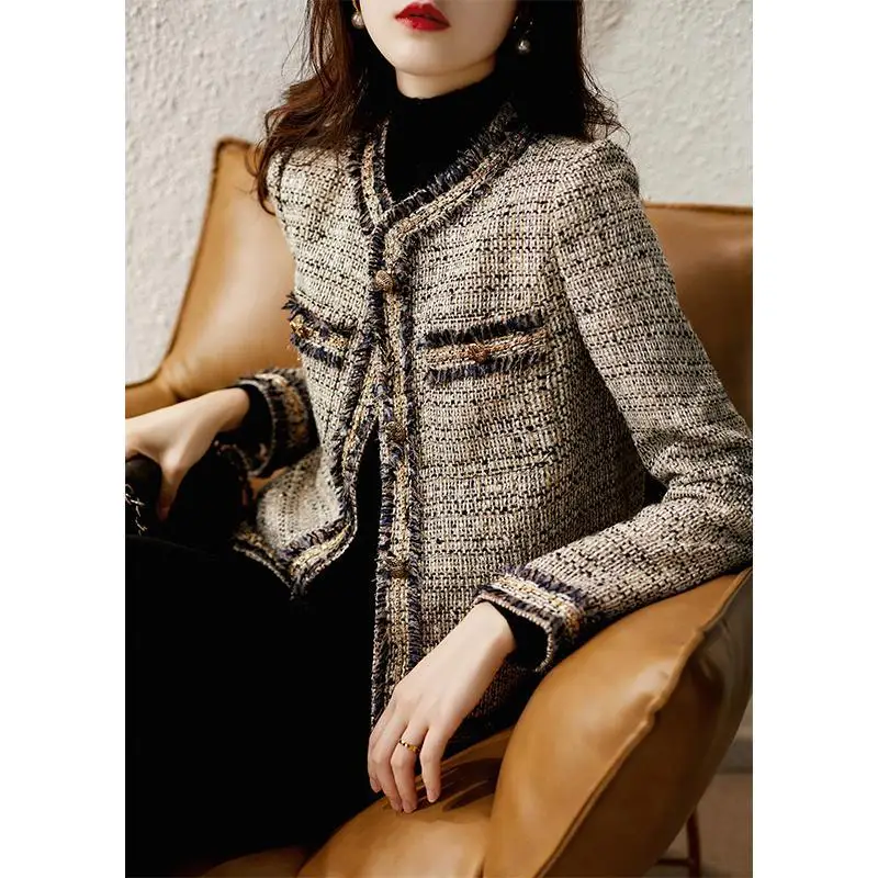 Spring Autumn Weave Clothes 2023 New Korean High Quality O-neck Tweed Coat Female Cardigan Wool Jackets Women Tops