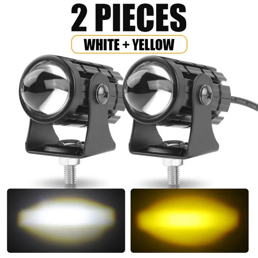 12V Motorcycle Mini Driving Light Dual Color for Headlight Auxiliary Spotlight Lamp R ATV Scooter Moto Fog Light Accessories