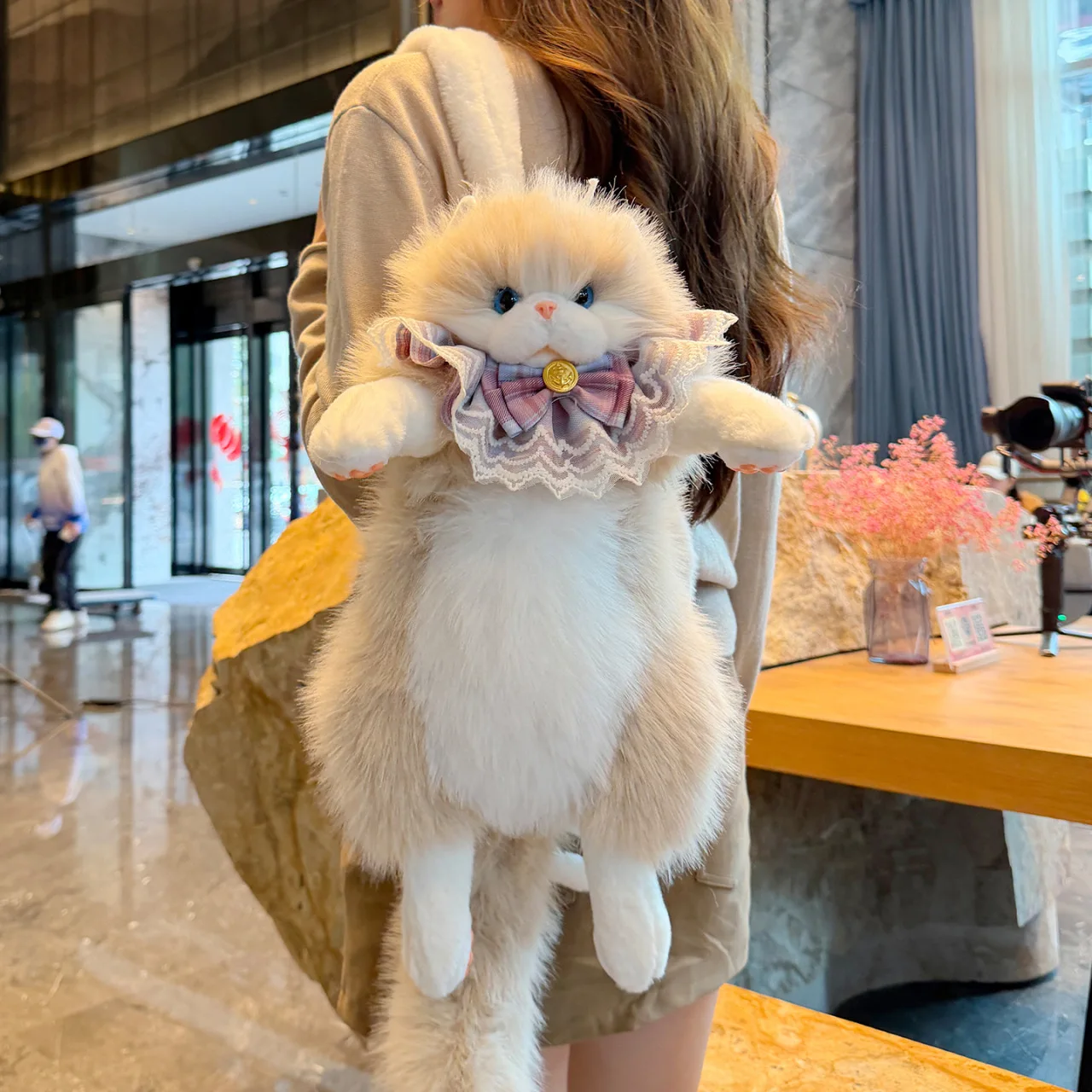 

Cute Cat Shaped Backpacks Harajuku Ragdoll Shoulder Bags for Women Fluffy Plush Doll Backpacks for Girls Funny Purses Women Bag