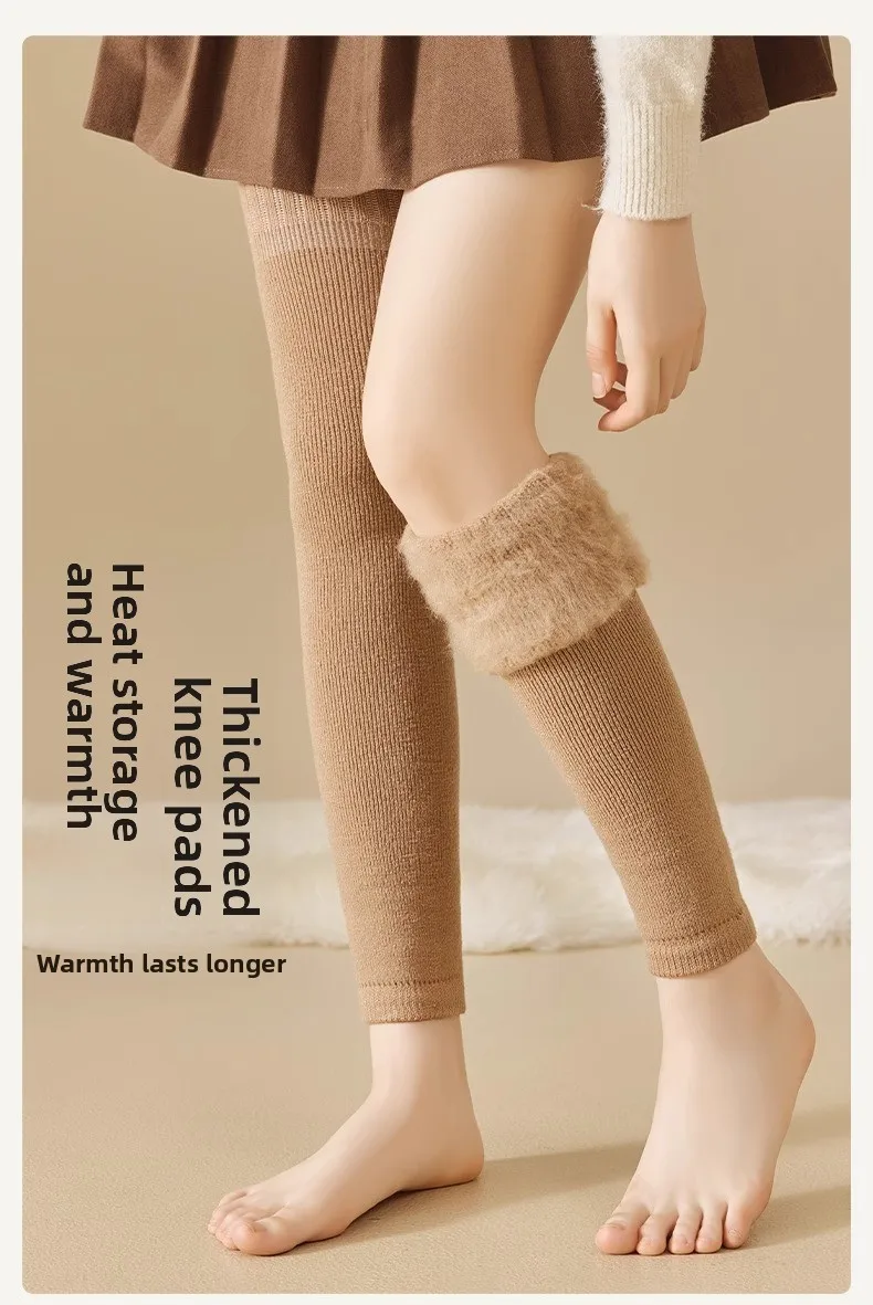 Overknee-Socken für Damen, mit Thermo-Fleece gefüttert, verdickte Wolle, Beinwärmer, Winter-Knieschutz gegen Kälte – Detail 1