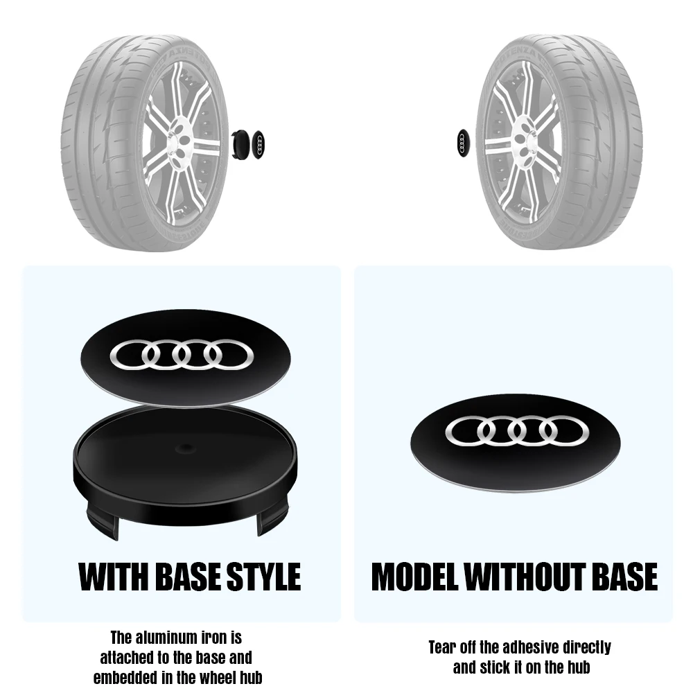 56/60/63/65/68mm 4PCS Car Wheel Center Caps Hub Caps Sticker For AUDI A1 A3 A4 A5 A6 A7 Q2 Q3 Q5 Q8 TT Sline RS S A8 Accessories