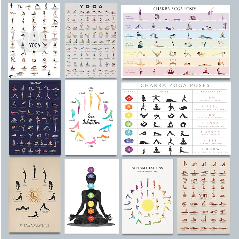 Yoga Studio Meditation Various Movements Postures Lover Poster Print Wall Art Pictures Canvas Painting Room Home Decor Gift