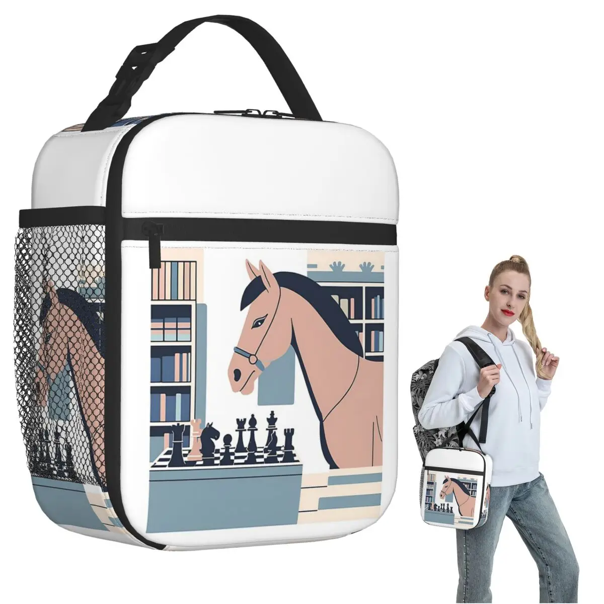 

Изолированная сумка для обеда Chess & Horse для женщин и детей, портативные контейнеры для еды, термосумка для обеда