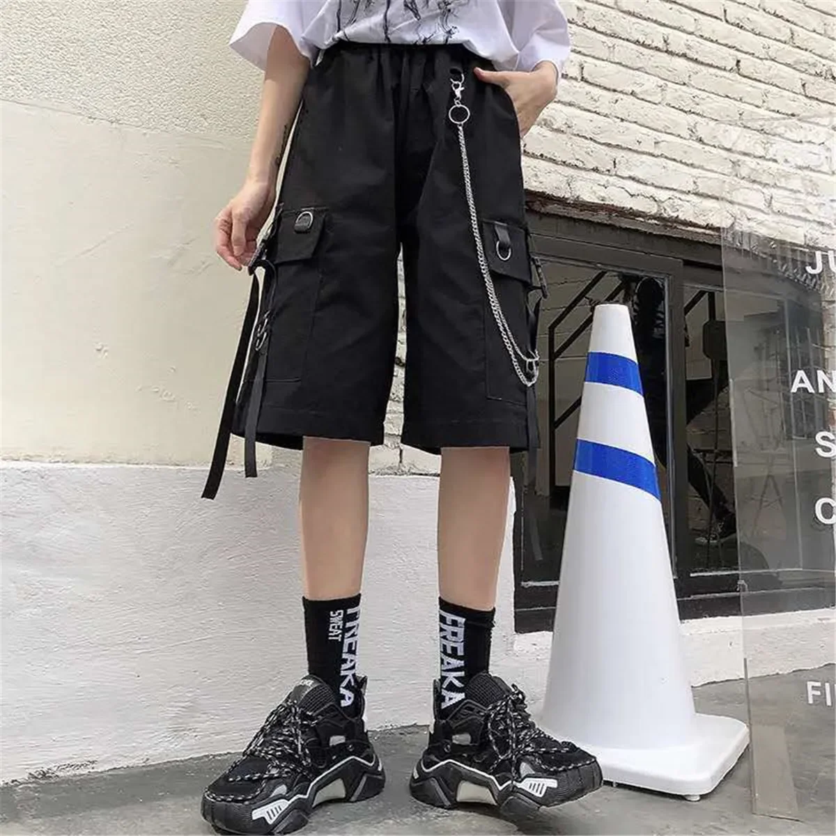2026 Schwarze Hip-Hop Cargo-Shorts für Herren, Sommer-Laufshorts, High-Street-Loose-Fit-Hosen, Streetwear, Weiße, Lässige, Khaki-Shorts für Jungen und Mädchen – Detail 1