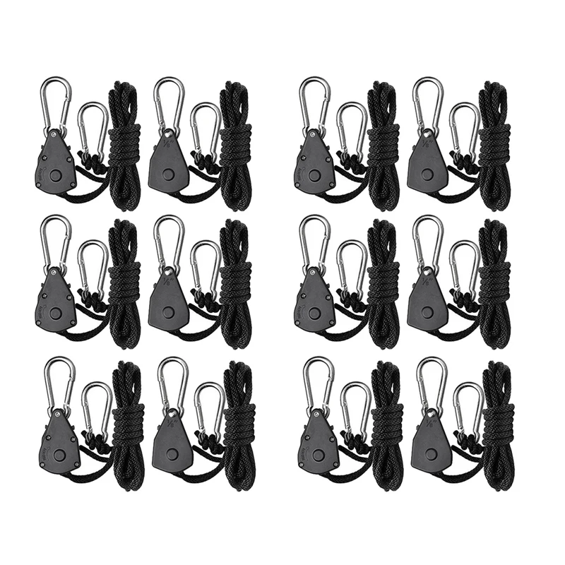 

12Pcs 1/8 Inch Heavy-Duty Adjustable Growth Light Ratchet Rope Hanger, Used For Gardening Of Growing Lamps