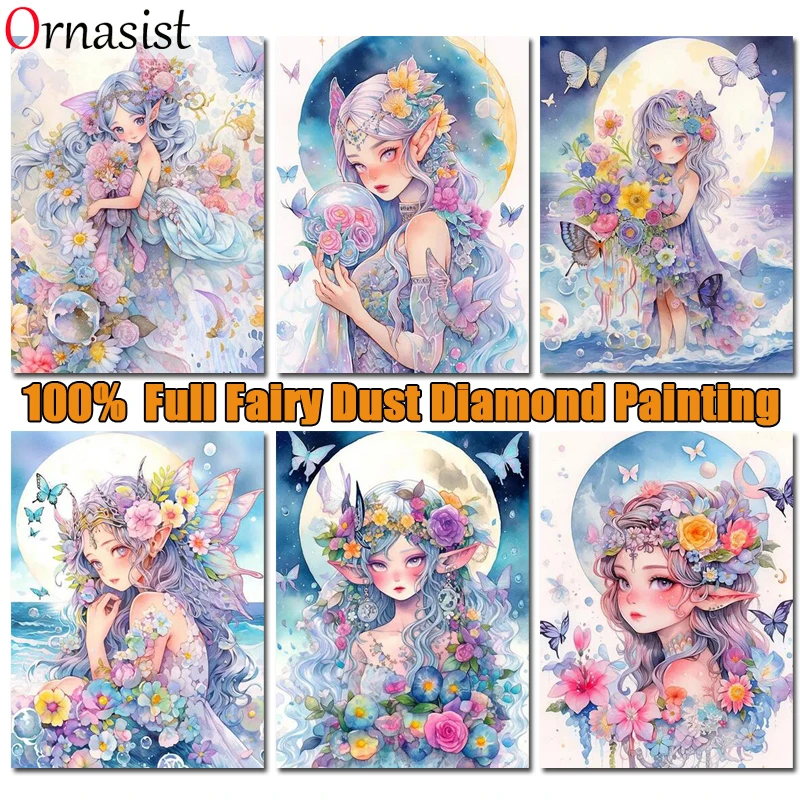 

Full Fairy Dust Diamond Painting Kit Cartoon Girl Crystal Embroidery Flower Rhinestones Diamond Mosaic Cross Stitch Decor Gift