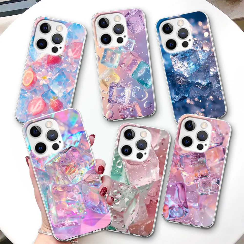 

Летний чехол Ice Cubes для Apple iPhone 7, 8, 11, 13, 15, 12, Mini 14 Plus 16 Pro X XS Max, противоударный прозрачный чехол из ТПУ для телефона