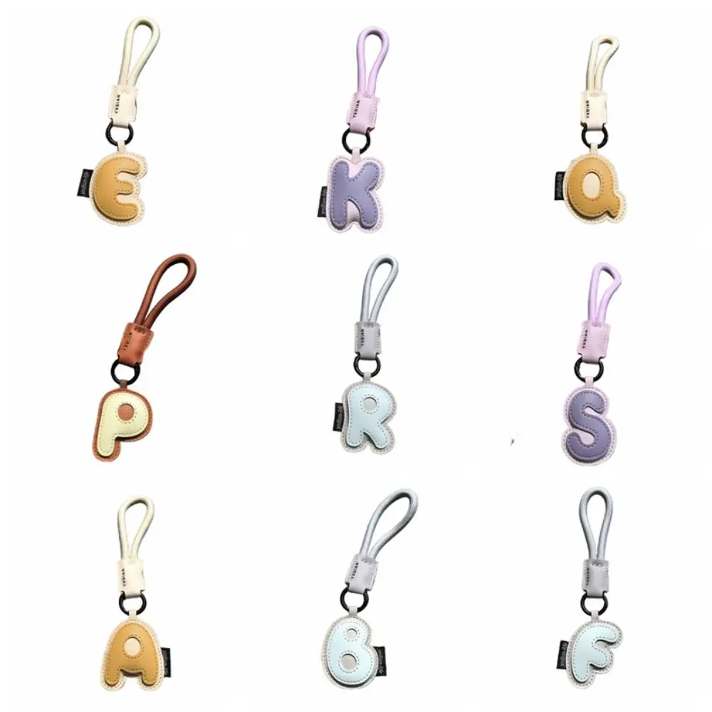 Sweet 26 Letter Keychain PU Leather Bag Hanging Charms Alphabet Key Holder Ornaments Car Keyring Lucky Letter Pendant Girl